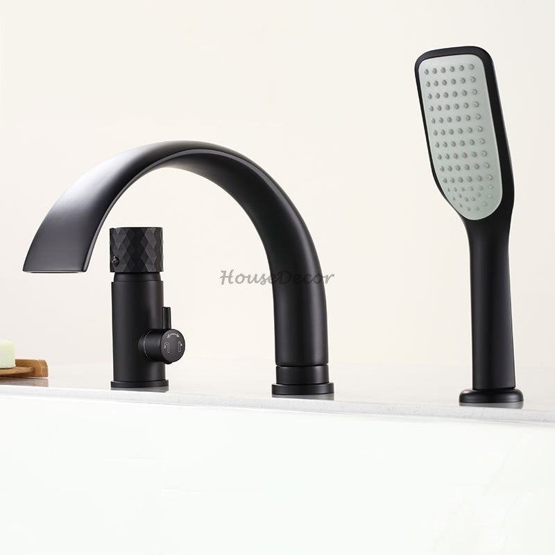 Modern bath shower mixer tap waterfall spout detail view