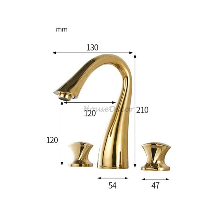 Gold Brass bathroom basin mixer tap deck mounted design additional view