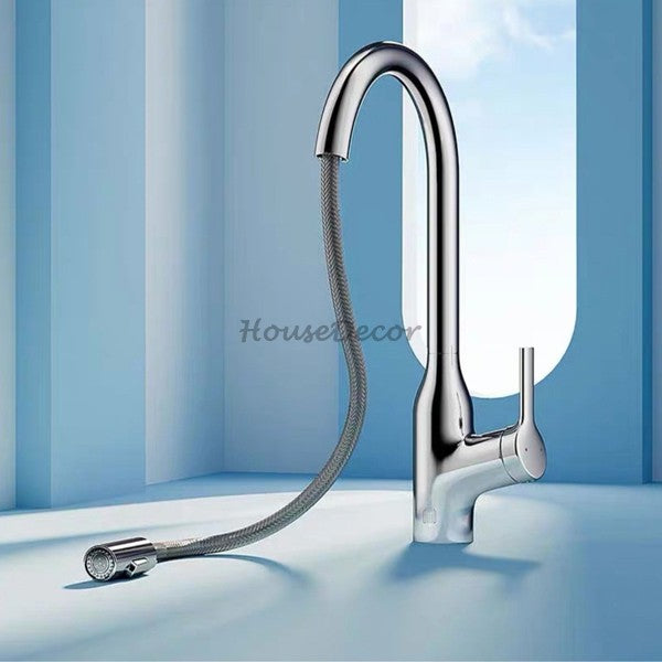 Chrome bath shower mixer tap pull out spray detail view