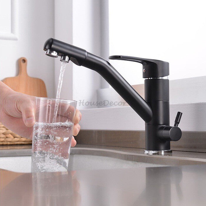 Black kitchen sink mixer tap swivel spout main view