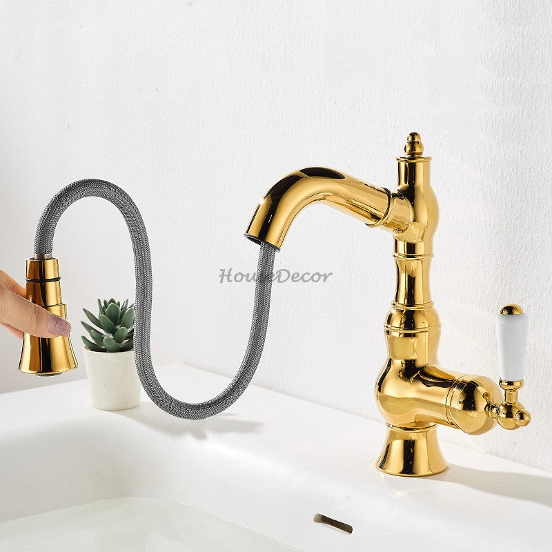 Modern Brass bathroom basin mixer tap pull out spray additional view