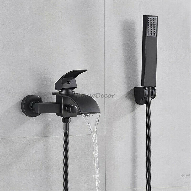 Modern bath shower mixer tap waterfall spout detail view