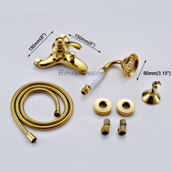 Gold bath shower mixer tap handheld shower set detail view