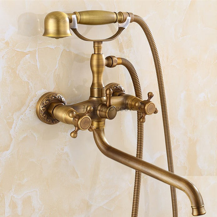 Antique Brass bath shower mixer tap swivel spout detail view