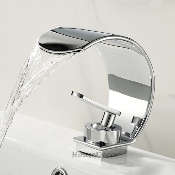 Modern bath shower mixer tap waterfall spout detail view