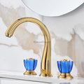 Gold bath shower mixer tap dual handle control detail view