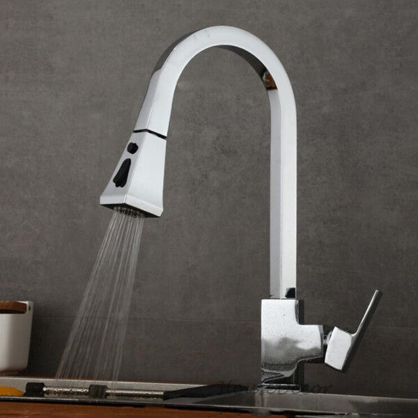 Modern kitchen sink mixer tap pull out spray detail view