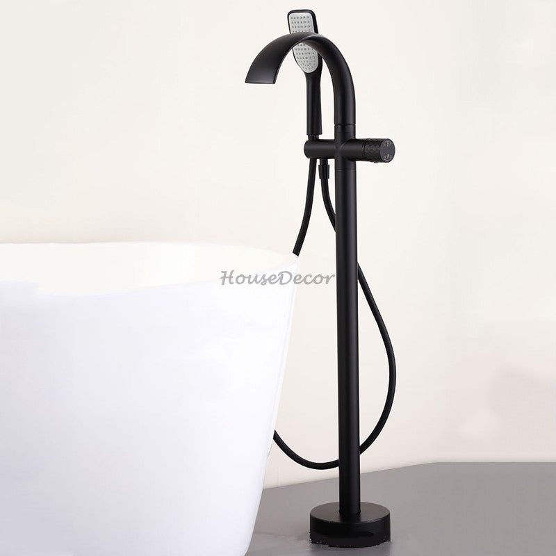 Modern bath shower mixer tap waterfall spout detail view