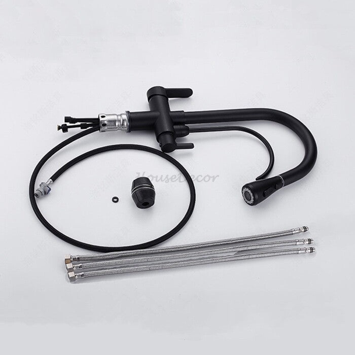 Black kitchen sink mixer tap pull out spray additional view