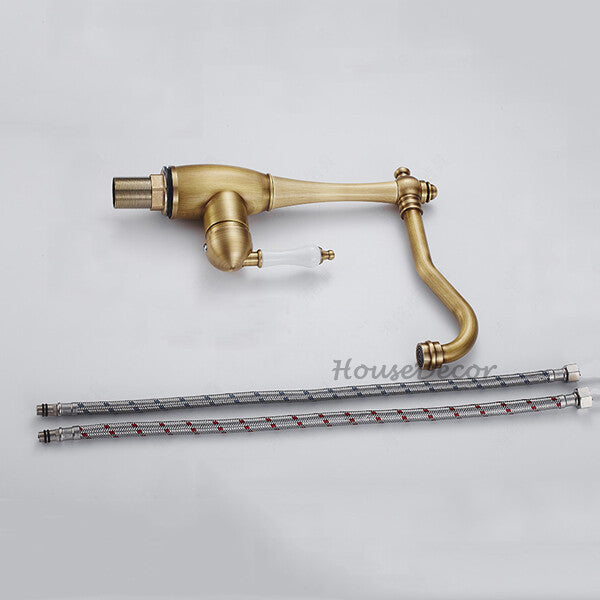 Antique Brass kitchen sink mixer tap swivel spout additional view