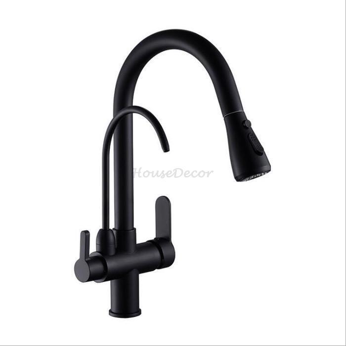 Black kitchen sink mixer tap pull out spray main view