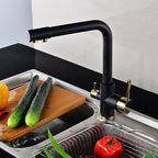 Modern kitchen sink mixer tap swivel spout detail view