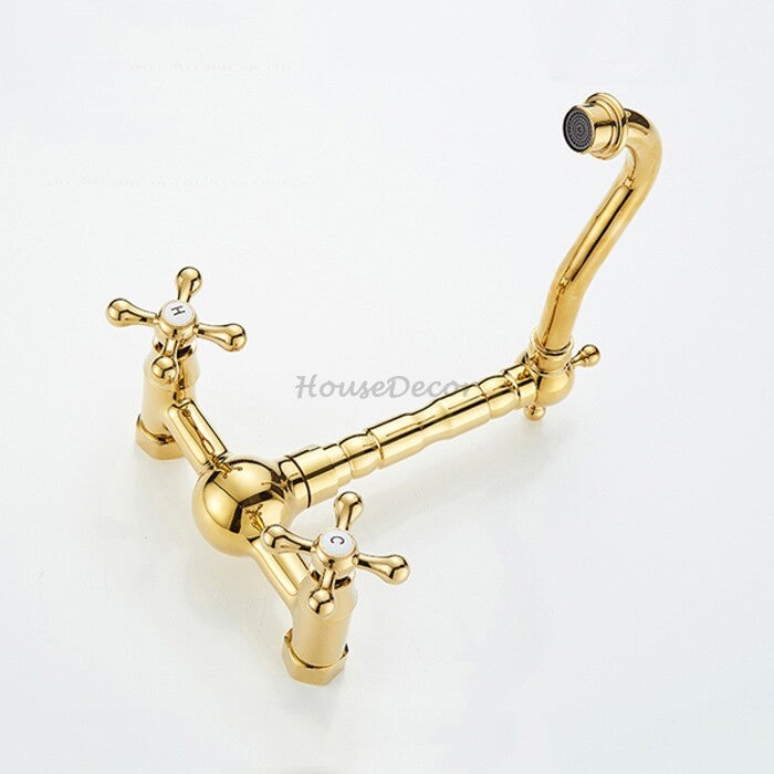 Gold kitchen sink mixer tap swivel spout additional view