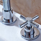 Modern bath shower mixer tap dual handle control detail view