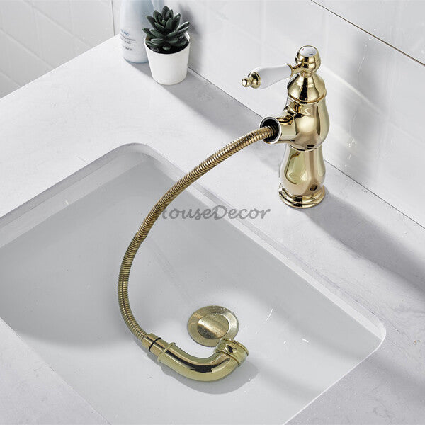Gold Ceramic bath shower mixer tap pull out spray additional view