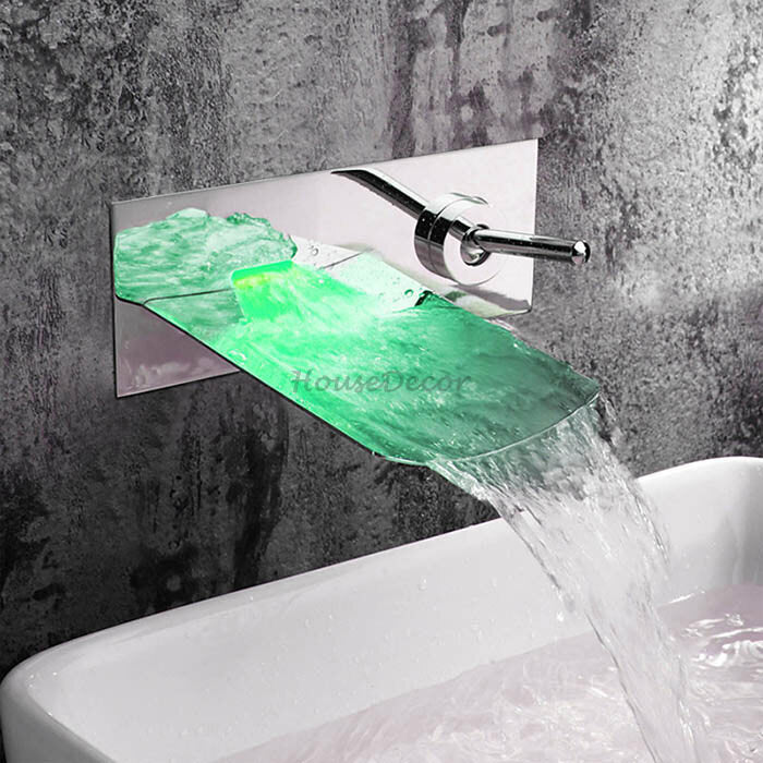 Chrome Brass bath shower mixer tap waterfall spout detail view