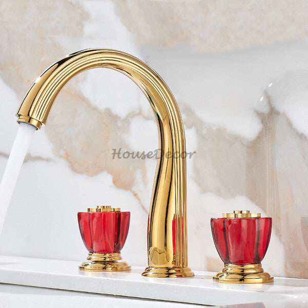Gold bath shower mixer tap dual handle control additional view