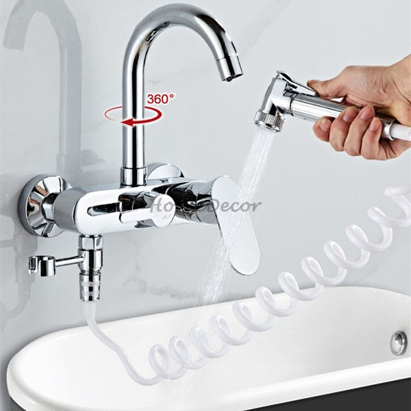 Modern bath shower mixer tap swivel spout detail view