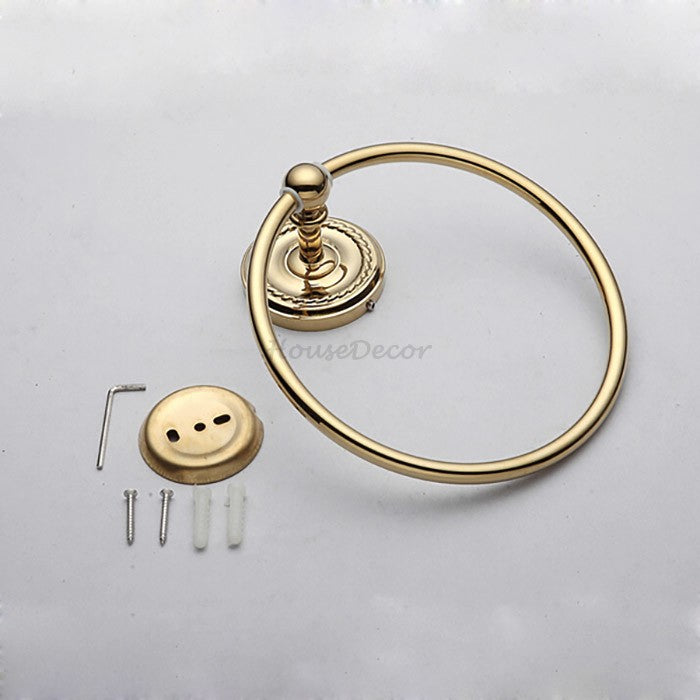 Gold towel ring wall mounted design detail view