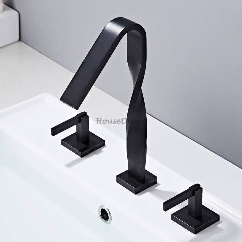 Modern Brass bath shower mixer tap dual handle control detail view