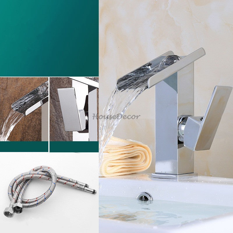 Gold bathroom basin mixer tap waterfall spout additional view
