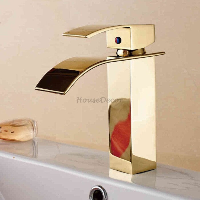 Gold bath shower mixer tap waterfall spout main view