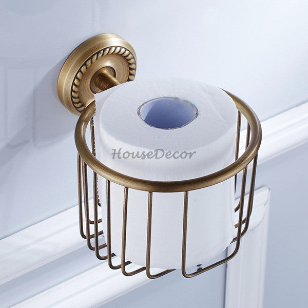 Antique Brass toilet paper holder wall mounted design detail view