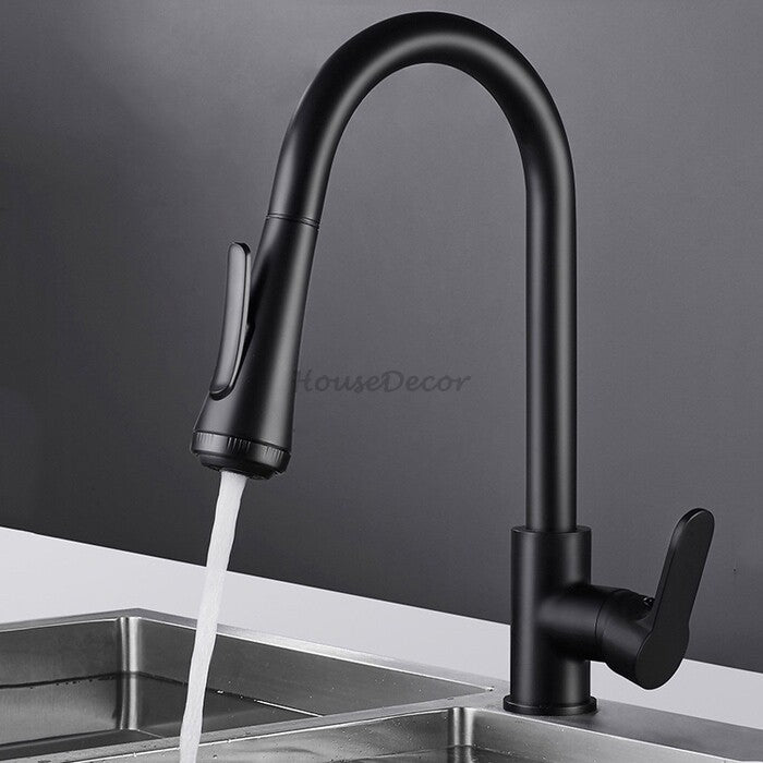 Black bath shower mixer tap pull out spray main view