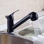 Black bath shower mixer tap pull out spray detail view