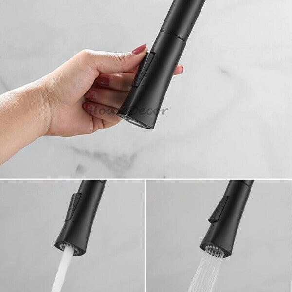 Matte Black kitchen sink mixer tap pull out spray detail view