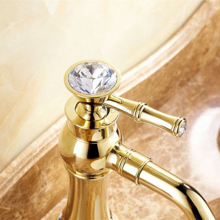 Gold Ceramic bath shower mixer tap swivel spout detail view
