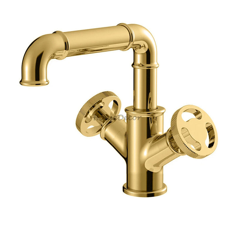 Modern bath shower mixer tap dual handle control detail view