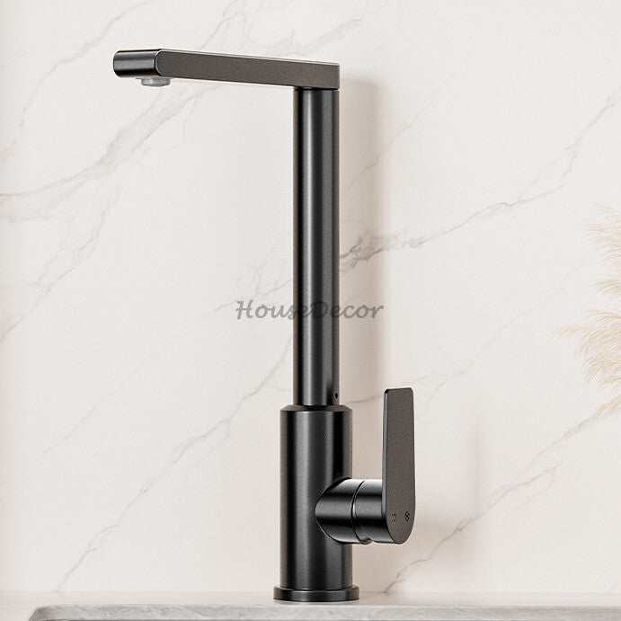 Modern kitchen sink mixer tap swivel spout detail view