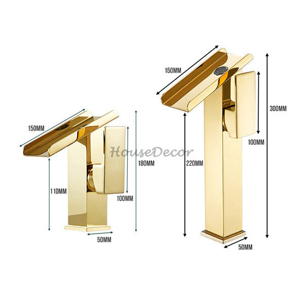 Gold bathroom basin mixer tap waterfall spout additional view