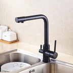 Black kitchen sink mixer tap swivel spout detail view