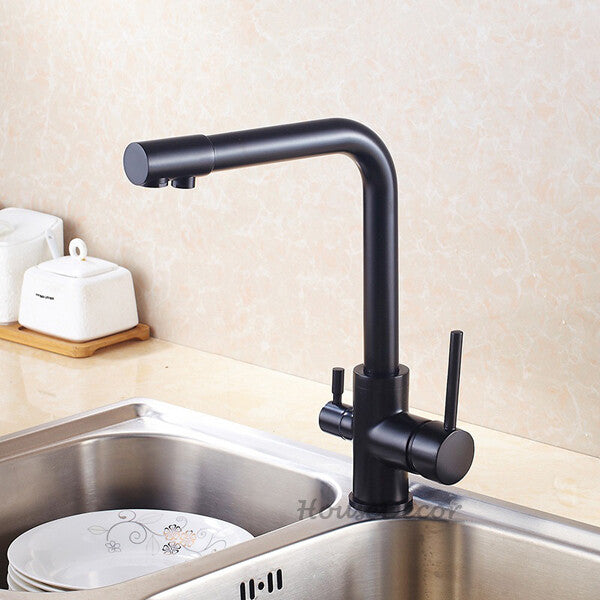 Black kitchen sink mixer tap swivel spout detail view