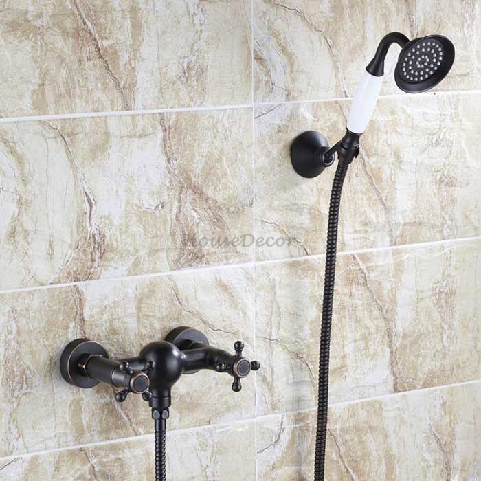 Black bath shower mixer tap dual handle control main view
