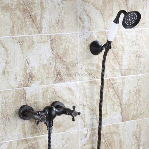 Black bath shower mixer tap dual handle control main view