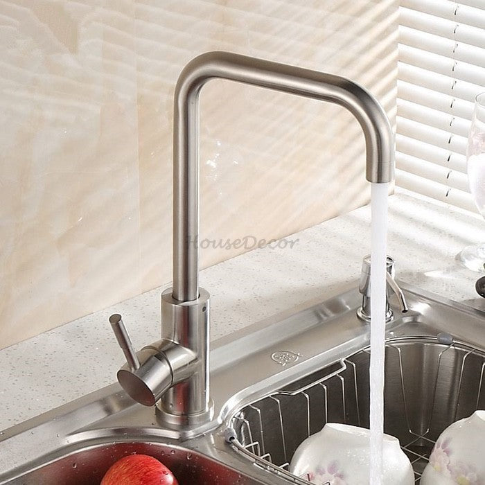 Modern Stainless Steel kitchen sink mixer tap single lever control detail view