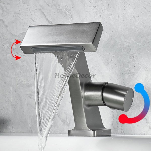 Brass bathroom basin mixer tap waterfall spout additional view