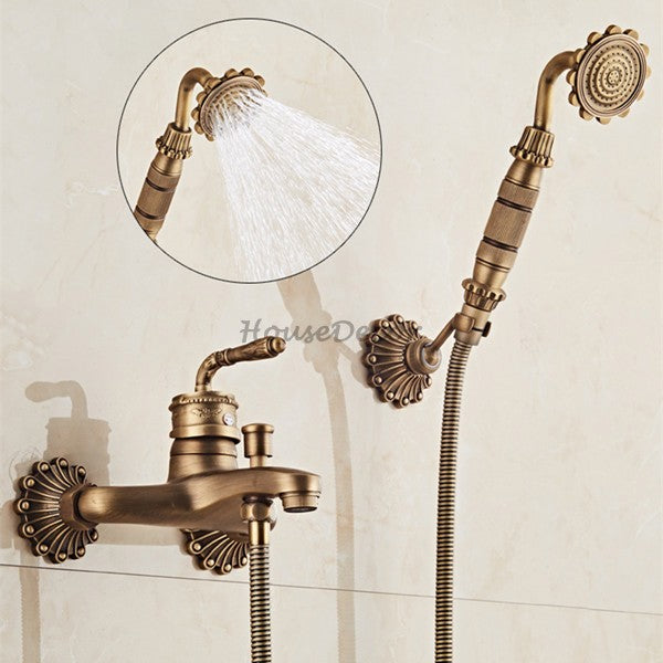 Antique Brass shower head handheld shower set detail view