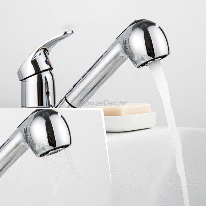 Modern kitchen sink mixer tap pull out spray detail view
