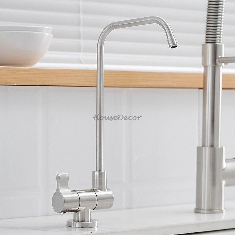 Modern kitchen sink mixer tap swivel spout detail view