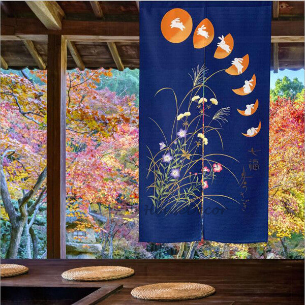 Blue Fabric doorway curtain room divider design main view