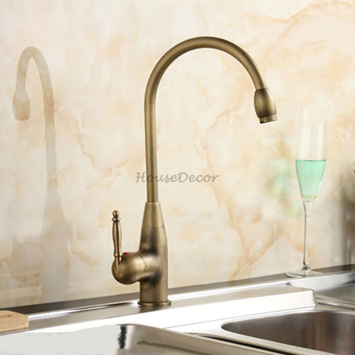 Antique Brass kitchen sink mixer tap swivel spout main view
