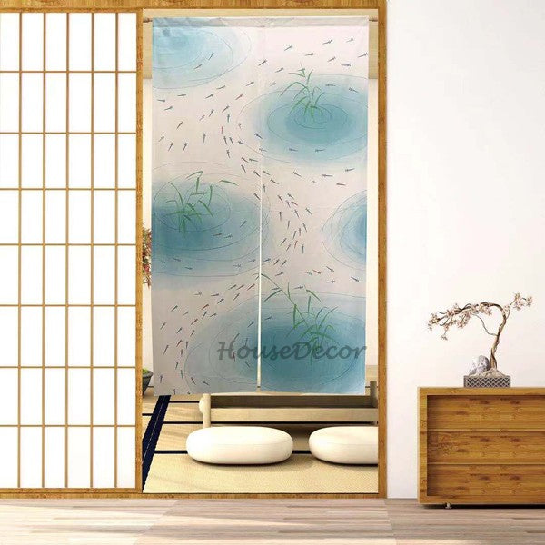Blue Fabric doorway curtain room divider design main view