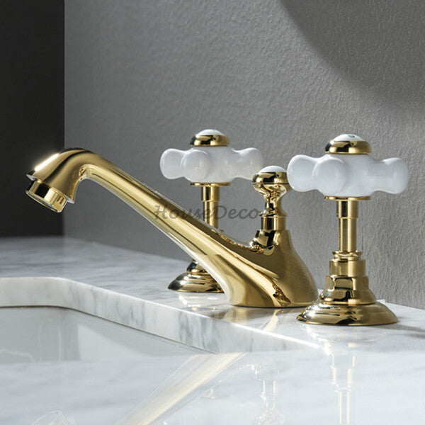 Brass bathroom basin mixer tap dual handle control additional view