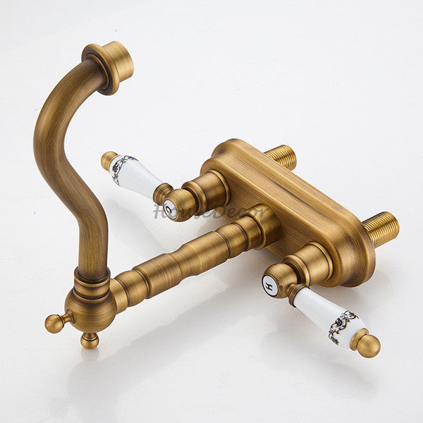 Antique Brass kitchen sink mixer tap swivel spout detail view