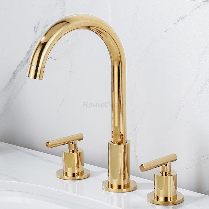Modern bath shower mixer tap dual handle control detail view