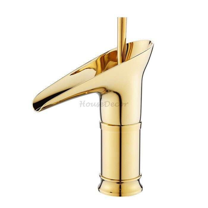 Gold Brass bath shower mixer tap waterfall spout main view